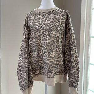 Aerie Leopard Print Crew Neck Sweater - Gray and Cream